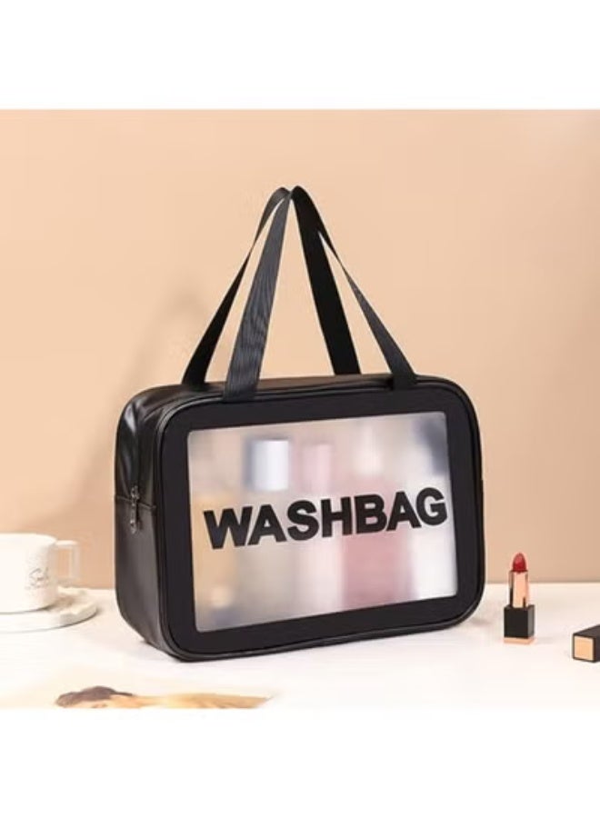 Clear Toiletry Bag Makeup Cosmetic Bag Transparent Travel Wash Bag for Women And Girls (L Black) - Image 2